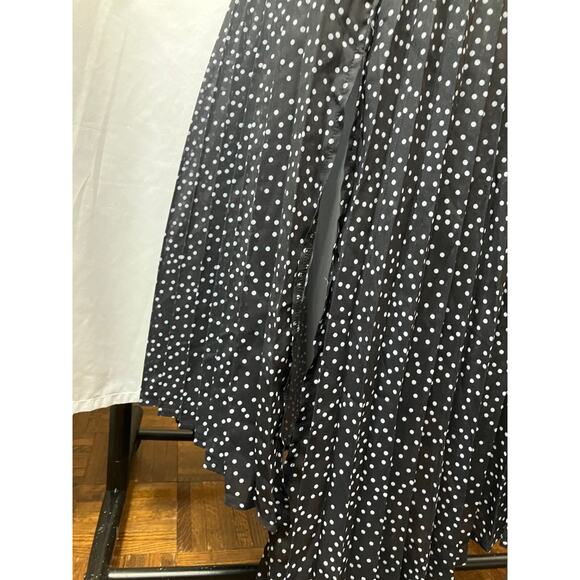 Long Skirt Women's Large Black & White Polka Dot Side Slit Zipper Pleated - Picture 2 of 6